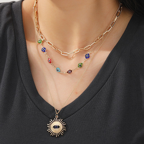 Fashion Devil'S Eye Copper Layered Necklaces Plating Copper Necklaces