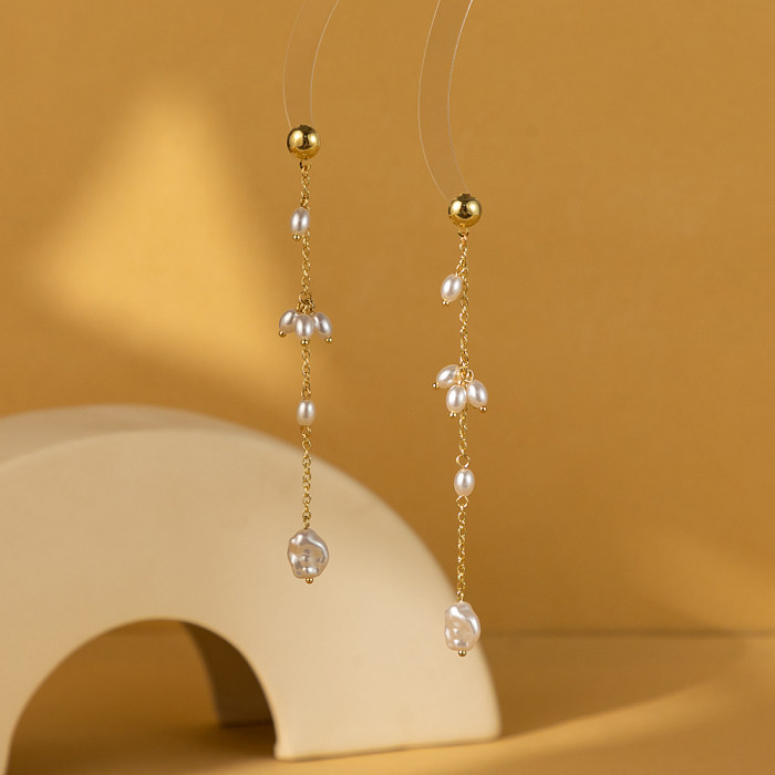 1 Pair IG Style Simple Style Irregular Tassel Plating Imitation Pearl Copper Drop Earrings