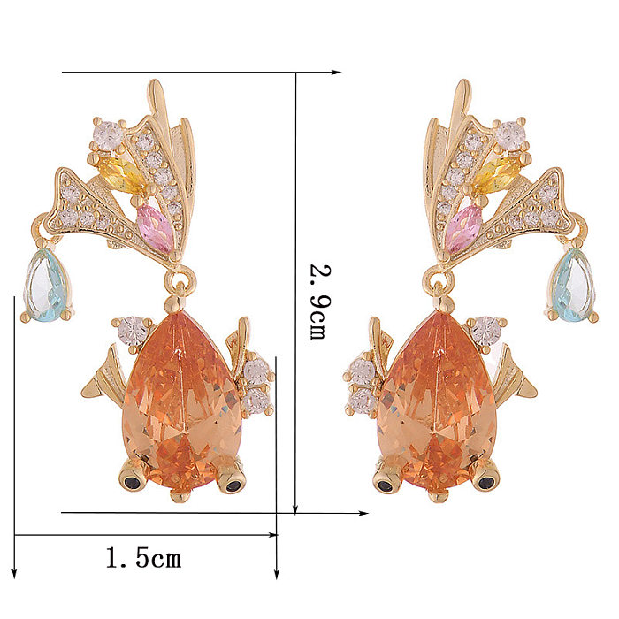 1 Pair Elegant Fish Plating Inlay Copper Zircon 14K Gold Plated Drop Earrings