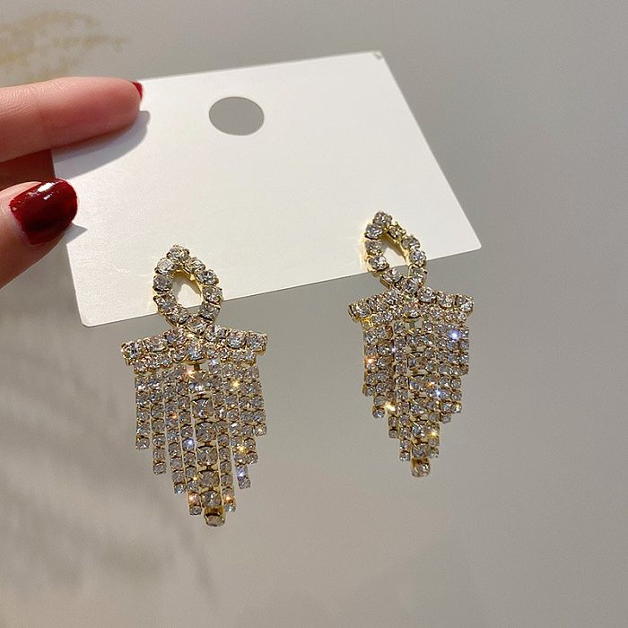 1 Pair Simple Style Tassel Plating Inlay Copper Artificial Rhinestones 14K Gold Plated Drop Earrings
