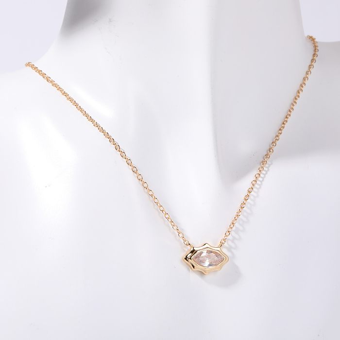 Casual Simple Style Commute Geometric Copper Plating Inlay Artificial Crystal 18K Gold Plated Pendant Necklace