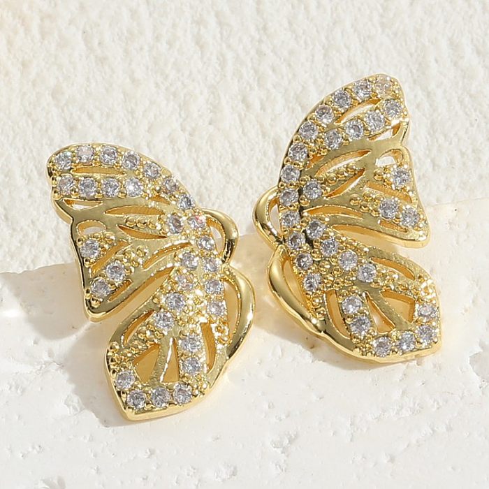 1 Pair Elegant Luxurious Classic Style Butterfly Copper Plating Inlay Zircon 14K Gold Plated Ear Studs