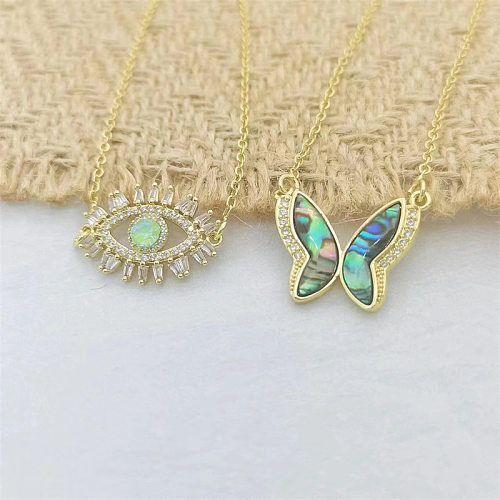 Classic Style Eye Butterfly Copper Plating Inlay Shell Zircon 18K Gold Plated Necklace
