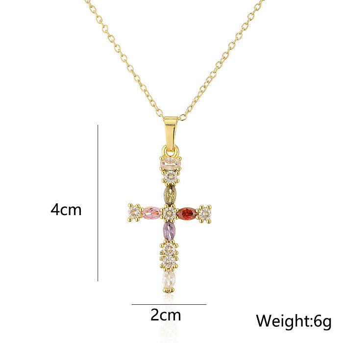 Colar de pingente de corrente de clavícula moda cobre 18k ouro zircão pérola cruz