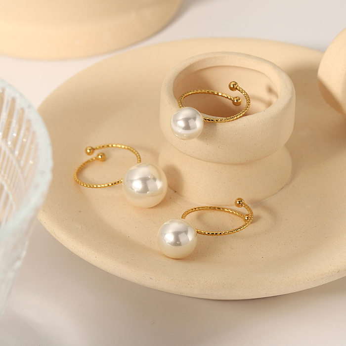 Runde offene Ringe aus Edelstahl im französischen Retro-Stil mit Perlenbeschichtung, 1 Stück