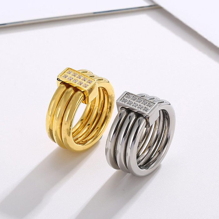 Moda japonesa y coreana y accesorios de moda Venta al por mayor de acero inoxidable electrochapado en oro de 18 quilates Anillo de mujer con diamantes CNC de tres anillos