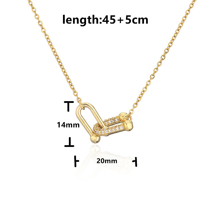 Modische Kupfer-Mikro-Intarsien-Zirkon-geometrische Hufeisen-U-förmige Halskette, Ohrringe, Armband