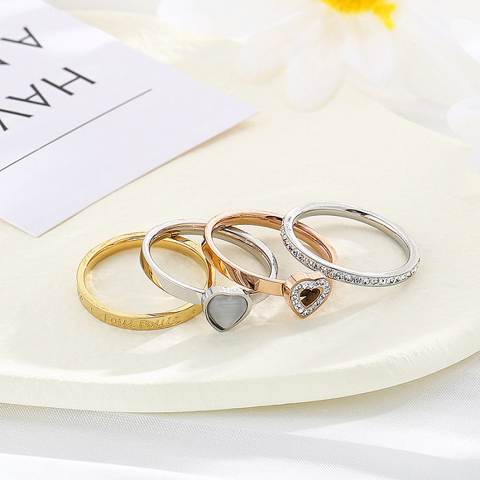 New Fashion Stainless Steel Combination Heart-shaped Full Diamond Multicolor Detachable Ring