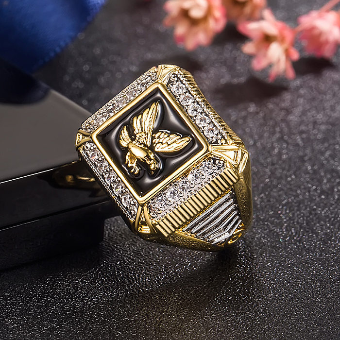 Anéis de cobre de águia da moda chapeados anéis de cobre de zircão 1 peça