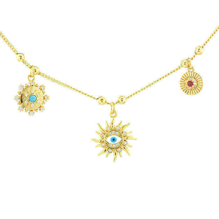 Simple Style Streetwear Letter Moon Eye Copper 18K Gold Plated Zircon Pendant Necklace In Bulk