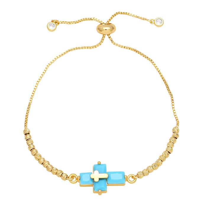 IG Style Fashion Simple Style Cross Copper Plating Inlay Zircon 18K Gold Plated Bracelets