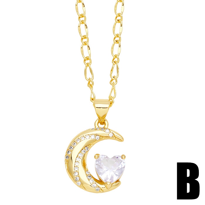 Simple Style Streetwear Devil'S Eye Heart Shape Copper Plating Inlay Zircon 18K Gold Plated Pendant Necklace