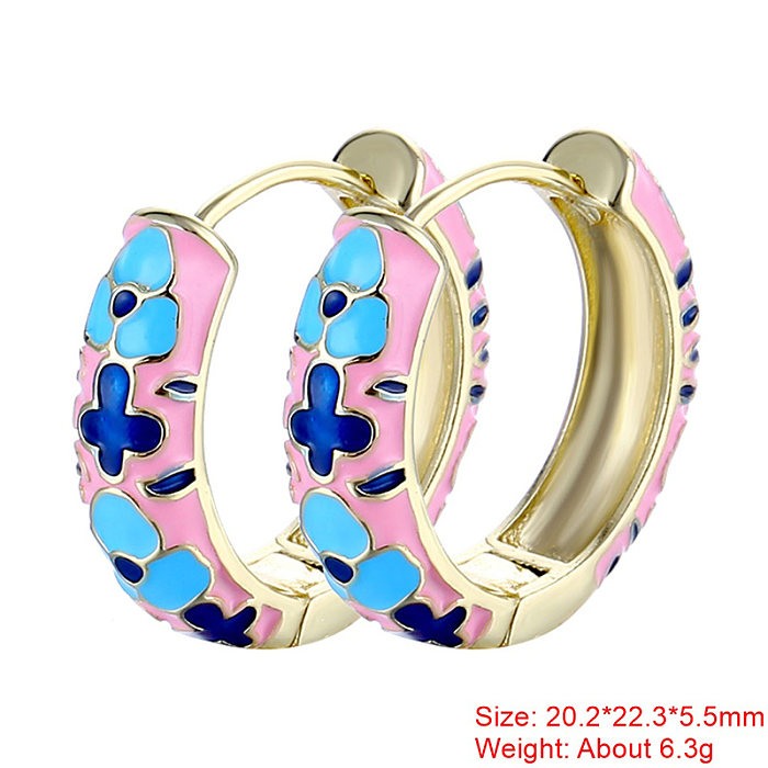 1 Pair Sweet Flower Enamel Plating Copper 18K Gold Plated Hoop Earrings