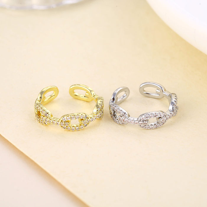 Eleganter offener Ring mit geometrischer Verkupferung und Intarsien-Zirkon-Weißgold-Beschichtung
