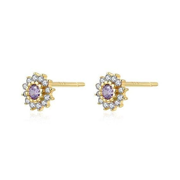 Fashion Flower Copper Silver Needle + Copper Inlay Zircon Ear Studs 1 Pair