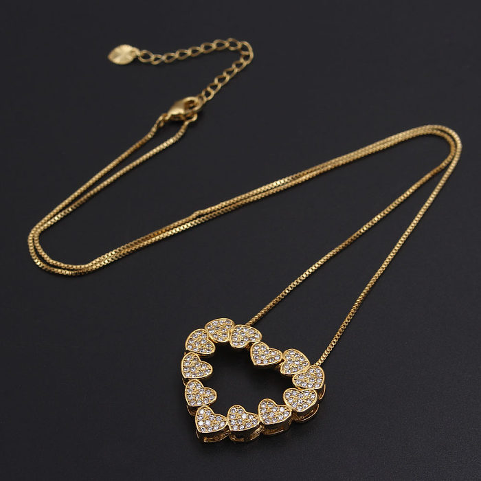 Simple Style Commute Heart Shape Copper White Gold Plated Gold Plated Zircon Pendant Necklace In Bulk