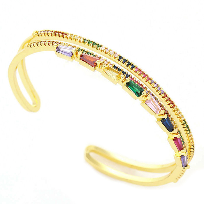 Glam Streetwear Bracelets manchette en zircon avec incrustation de cuivre coloré