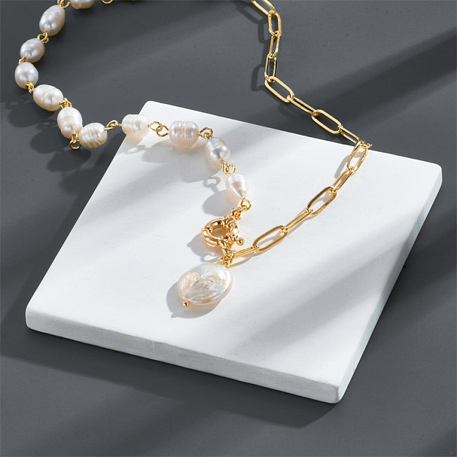 Fashion Freshwater Pearl Necklace Simple Copper Collarbone Chain