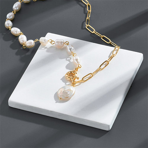 Collier de perles d'eau douce à la mode, chaîne de clavicule en cuivre Simple