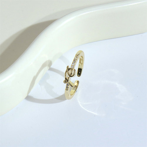 1 Piece Casual Letter Copper Plating Inlay Zircon Gold Plated Open Ring
