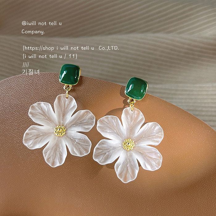 1 paire de boucles d'oreilles pendantes plaquées or 14 carats, Style INS, fleur douce, acrylique, cuivre et émail