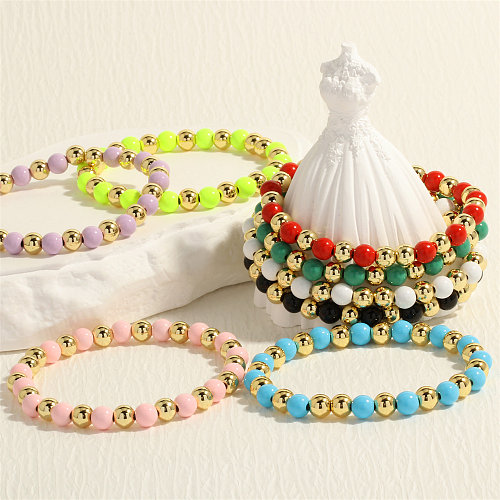 Solid Color Round Copper Beaded Plating Gold Plated Bracelets