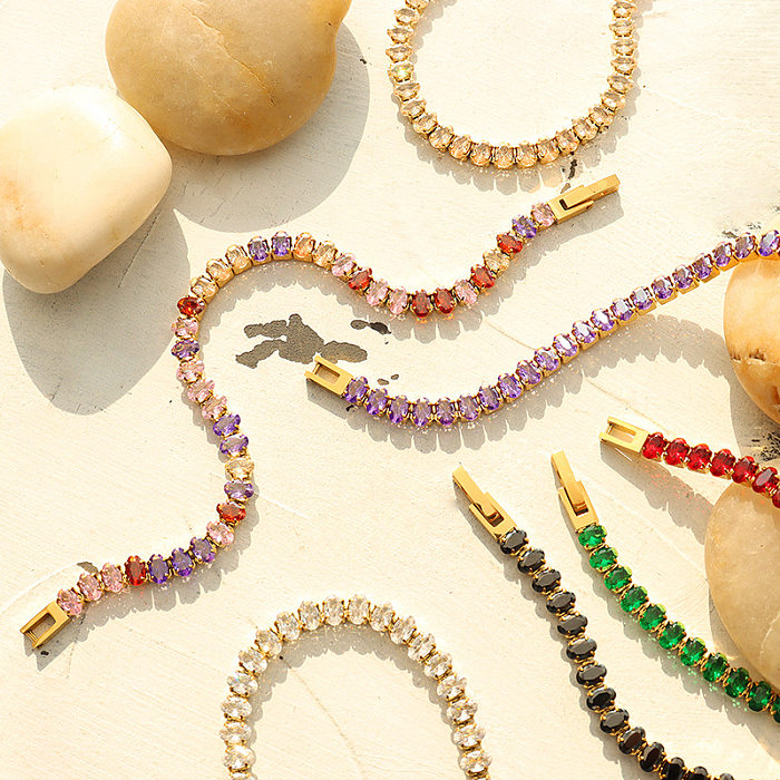 Collier de bracelets en zircon en acier titane géométrique de style ethnique