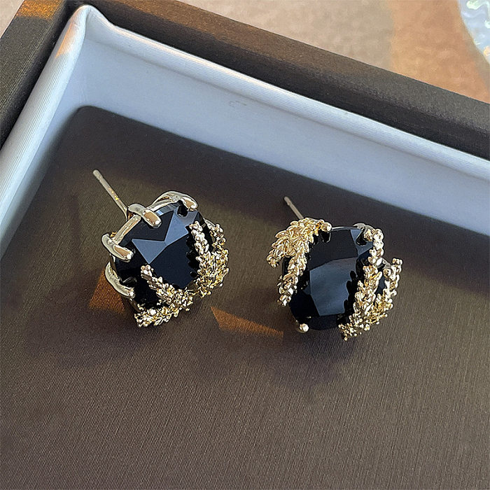 1 Pair Simple Style Round Copper Inlay Rhinestones Earrings