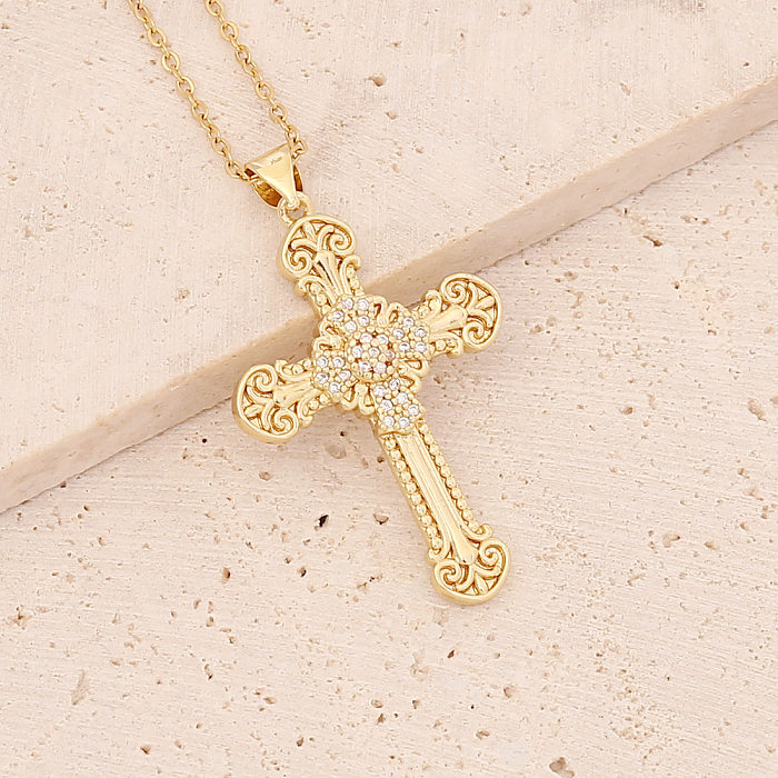 Nouveau Collier croix en cuivre Zircon Micro-ensemble hip-hop pendentif en or 18 carats collier vierge