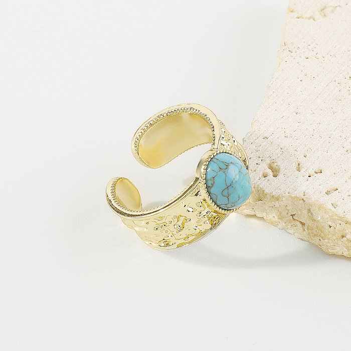 Anéis abertos turquesa com incrustação de cobre oval estilo vintage