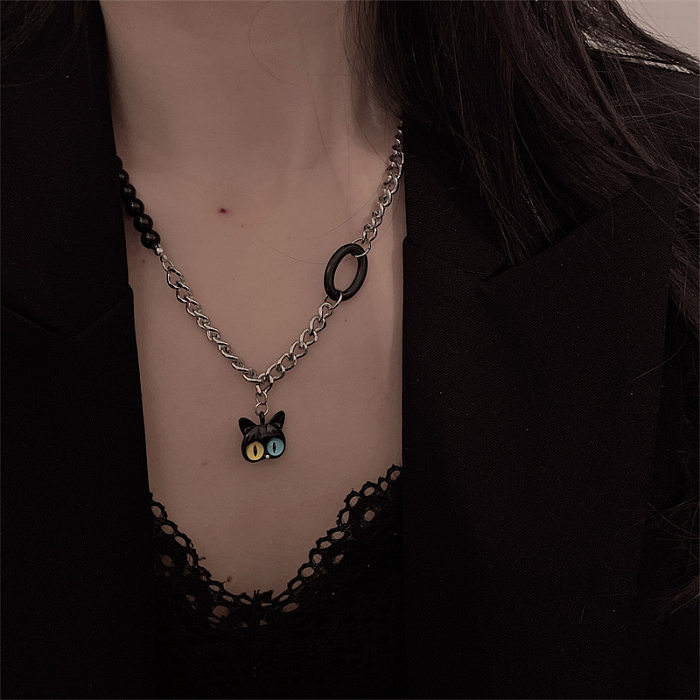 Lady Simple Style Katze Titan Stahlüberzug Ringe Ohrringe Halskette
