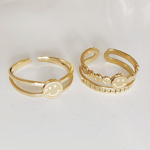 Wholesale Cute Simple Style Smiley Face Stainless Steel Titanium Steel Plating 18K Gold Plated Open Rings