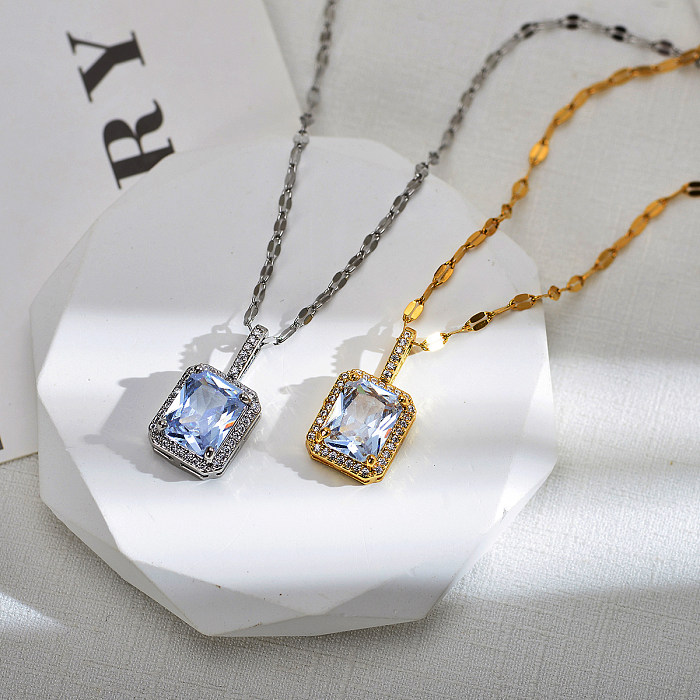 Elegant Luxurious Square Copper Inlay Carving Zircon Earrings Necklace
