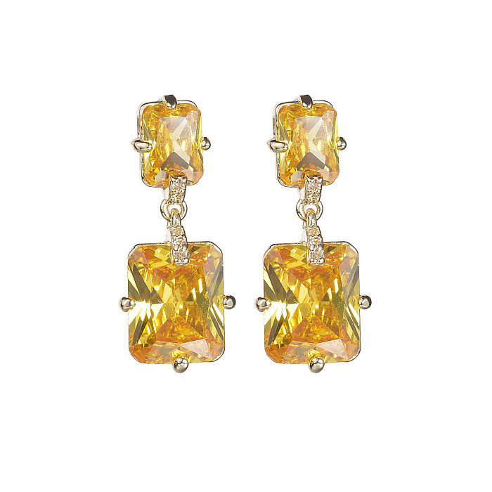 1 Pair Basic Classic Style Square Inlay Copper Zircon Drop Earrings