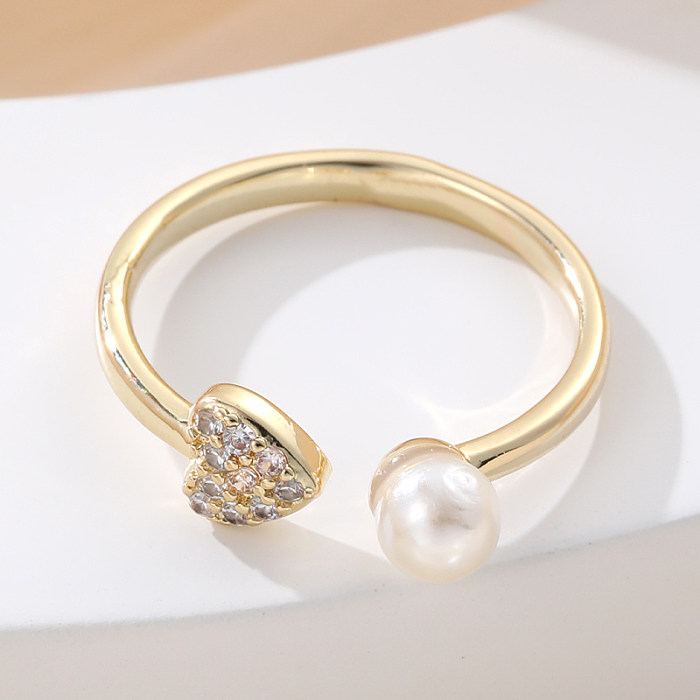 Elegant Classical Lady Heart Shape Copper Inlay Zircon Open Rings