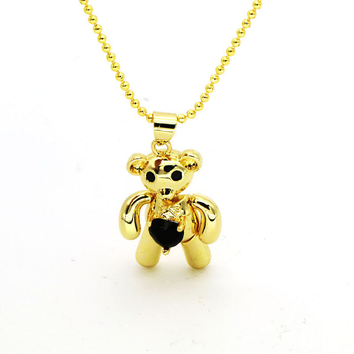 Simple Style Bear Copper Inlay Zircon Gold Plated Pendant Necklace