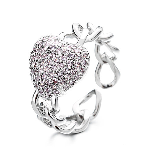 1 Piece Sweet Heart Shape Copper Inlay Zircon Open Ring