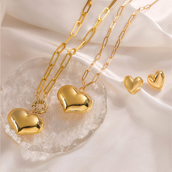 Casual estilo vintage estilo simples formato de coração banhado a ouro 18K brincos colar