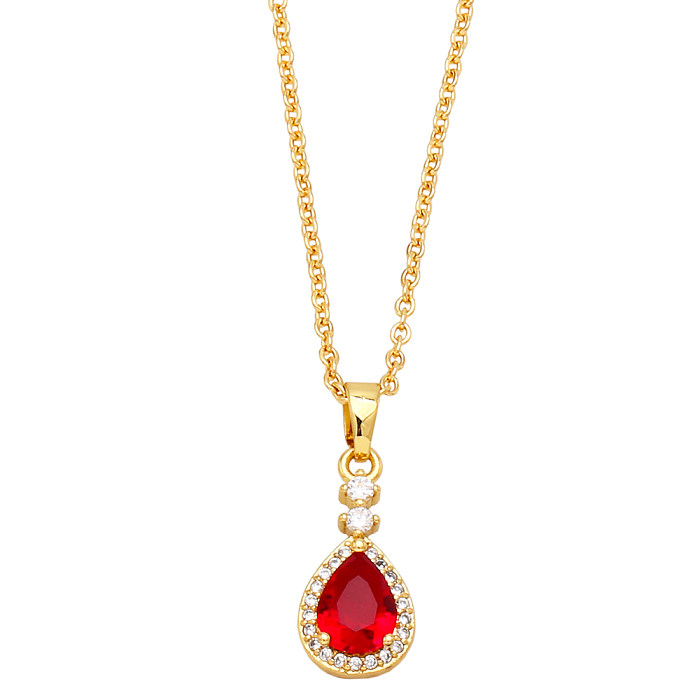 Simple Style Water Droplets Copper Gold Plated Zircon Pendant Necklace 1 Piece