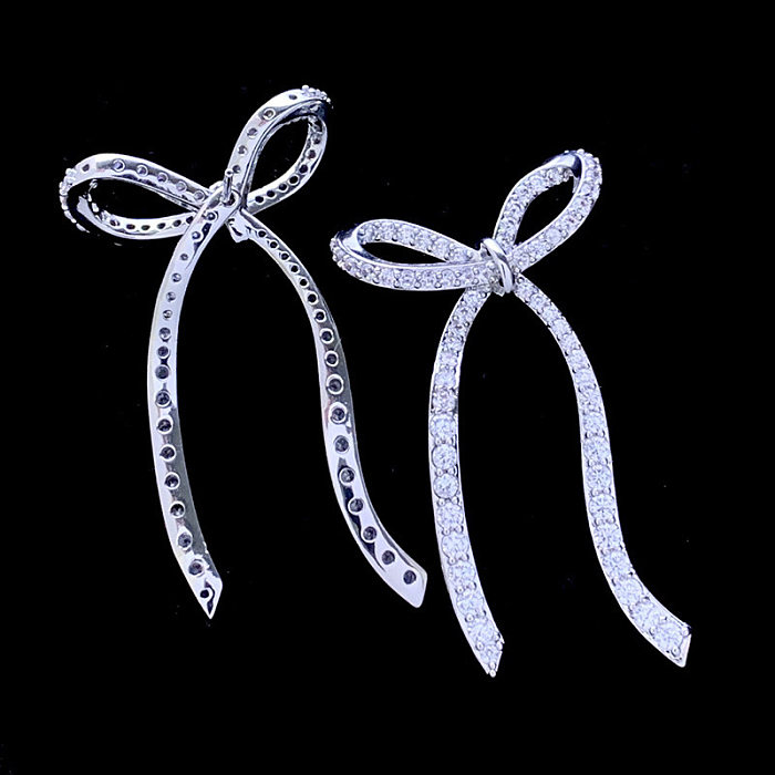 1 Pair Lady Bow Knot Inlay Copper Zircon Ear Studs