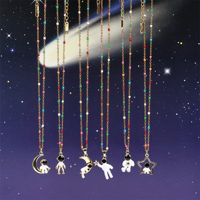 Space Astronaut Dripping Oil Necklace Female  New Stainless Steel Necklace