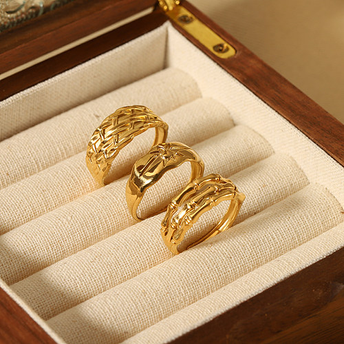 Atacado estilo clássico retrô cor sólida chapeamento de aço inoxidável anéis abertos banhados a ouro 18K