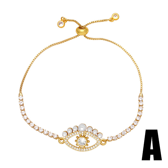 Fashion Simple Style Devil'S Eye Flower Copper Plating Inlay Zircon 18K Gold Plated Bracelets