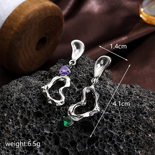 1 Pair Simple Style Heart Shape Plating Inlay Copper Zircon Silver Plated Drop Earrings