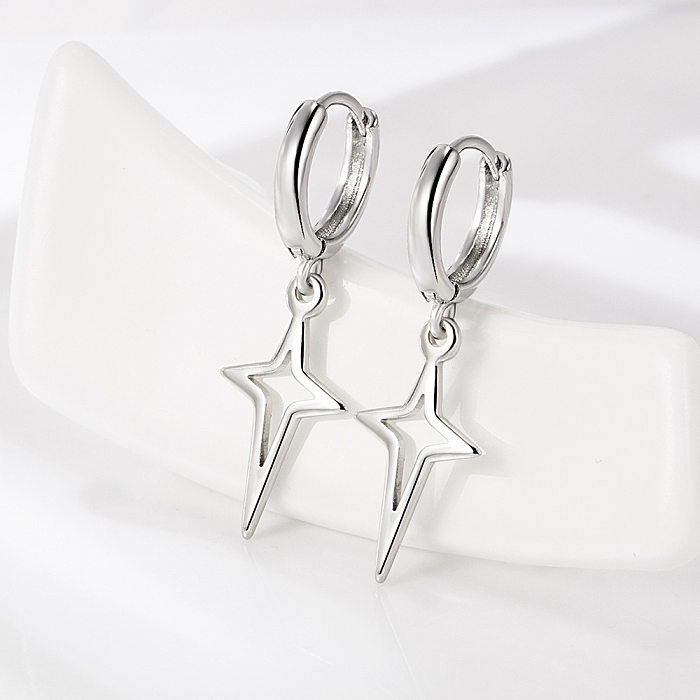1 Pair Casual Simple Style Star Polishing Plating Hollow Out Copper White Gold Plated Drop Earrings
