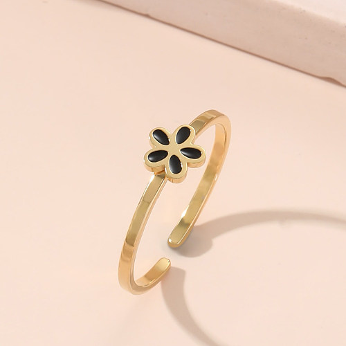 Einfacher, offener Ring mit Blumen-Edelstahlbeschichtung, 1 Stück