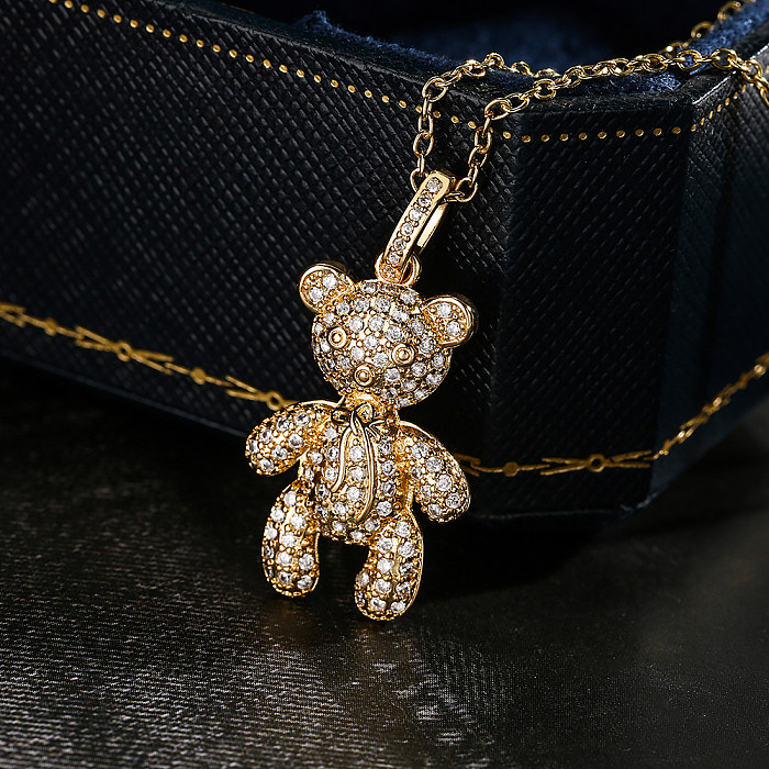 1 Piece Artistic Little Bear Copper Inlay Zircon Pendant Necklace