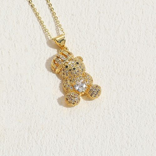 قلادة أنيقة فاخرة على الطراز الكلاسيكي على شكل حيوان الدب النحاسي المطلية بالذهب عيار 14 قيراط من الزركون بكميات كبيرة
