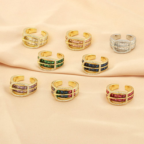 Vintage Style Belts Copper Plating Inlay Zircon 18K Gold Plated Open Rings