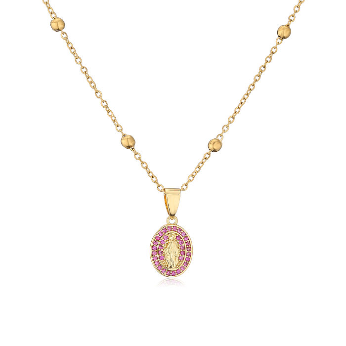 Micro Inlaid Zircon Oval Virgin Mary Pendant Stainless Steel Necklace